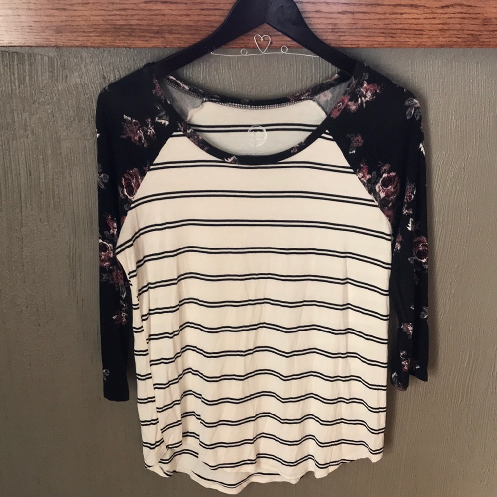 Striped and floral baseball tee
